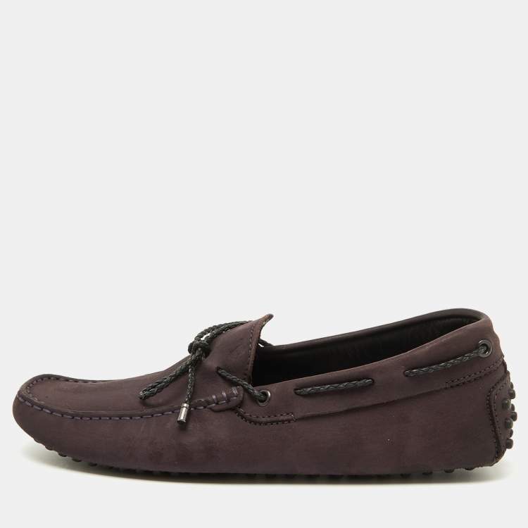 Pre Owned Tod's Dark Purple Nubuck Leather Slip On Driver Loafers Size 39.5