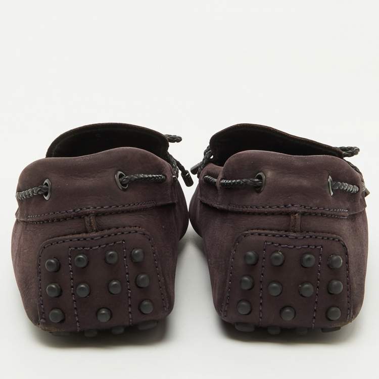 Pre Owned Tod's Dark Purple Nubuck Leather Slip On Driver Loafers Size 39.5