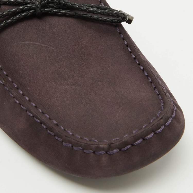 Pre Owned Tod's Dark Purple Nubuck Leather Slip On Driver Loafers Size 39.5
