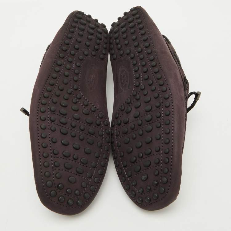 Pre Owned Tod's Dark Purple Nubuck Leather Slip On Driver Loafers Size 39.5
