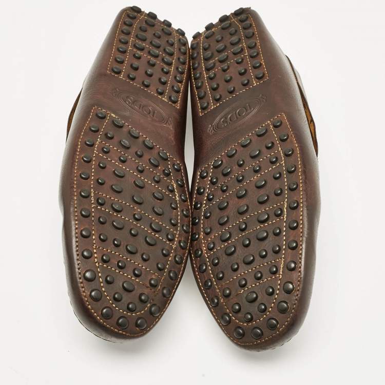 Pre Owned Tod's Dark Brown Leather Slip On Loafers Size 42.5