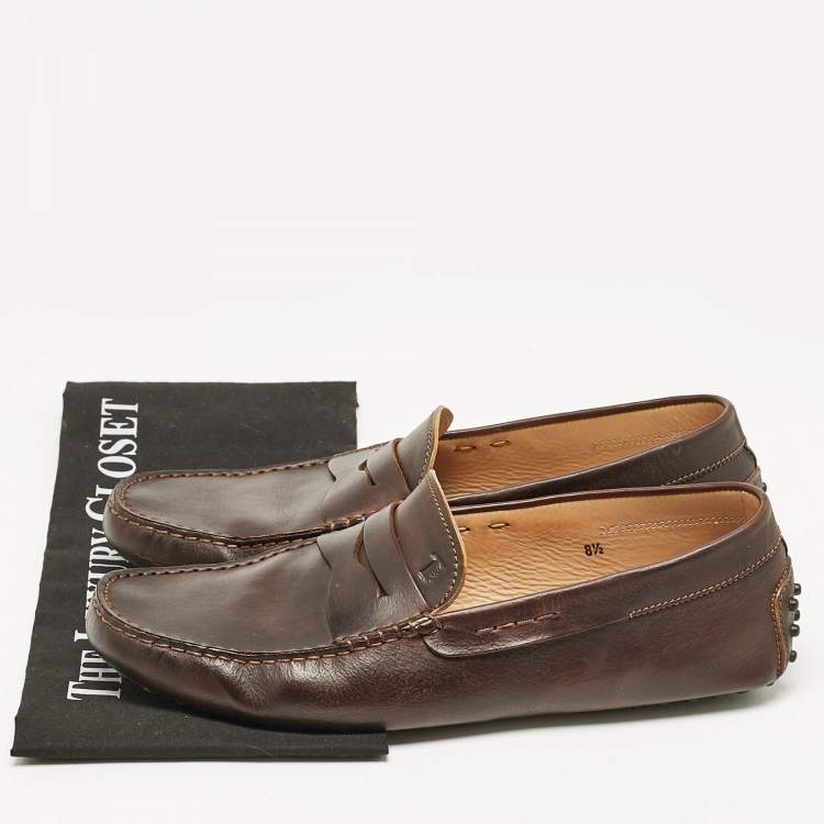 Pre Owned Tod's Dark Brown Leather Slip On Loafers Size 42.5