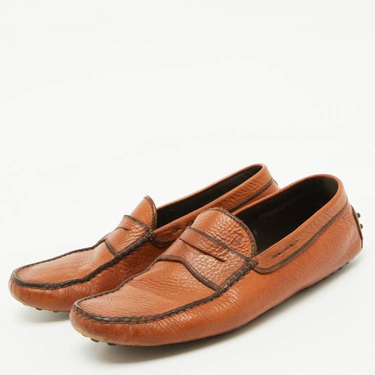 Pre Owned Tod's Tan Leather Slip On Loafers Size 42