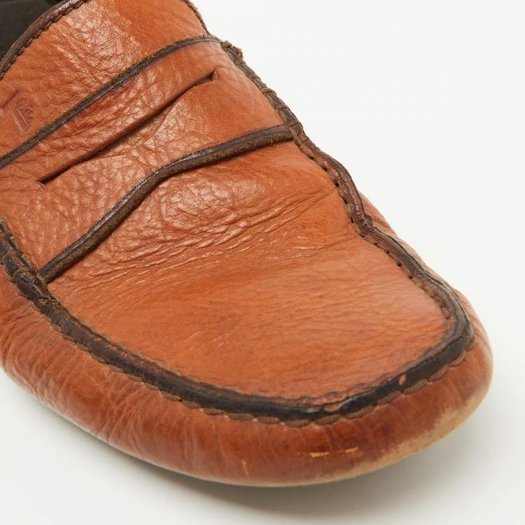 Pre Owned Tod's Tan Leather Slip On Loafers Size 42