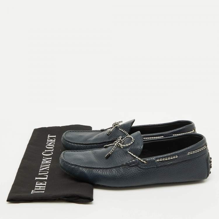 Pre Owned Tod's Navy Blue Leather Driver Bow Slip On Loafers Size 42