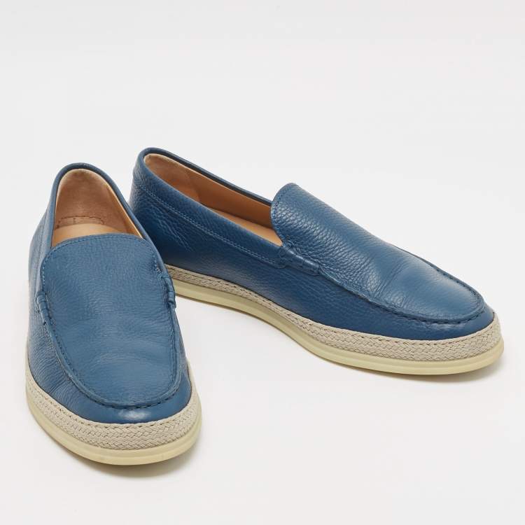 Pre Owned Tod's Blue Leather Slip On Loafers Size 42.5