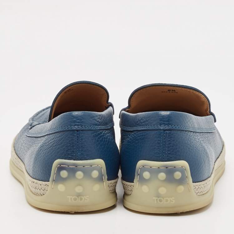 Pre Owned Tod's Blue Leather Slip On Loafers Size 42.5