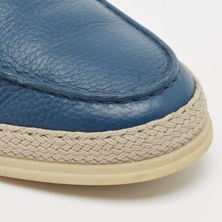Pre Owned Tod's Blue Leather Slip On Loafers Size 42.5