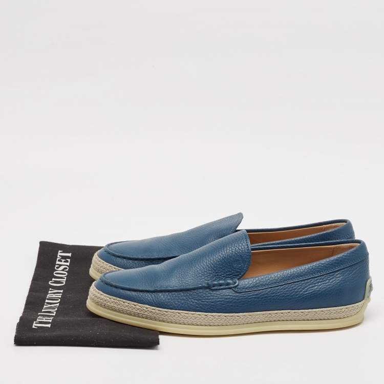 Pre Owned Tod's Blue Leather Slip On Loafers Size 42.5