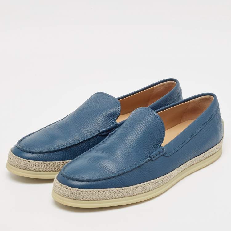 Pre Owned Tod's Blue Leather Slip On Loafers Size 42.5