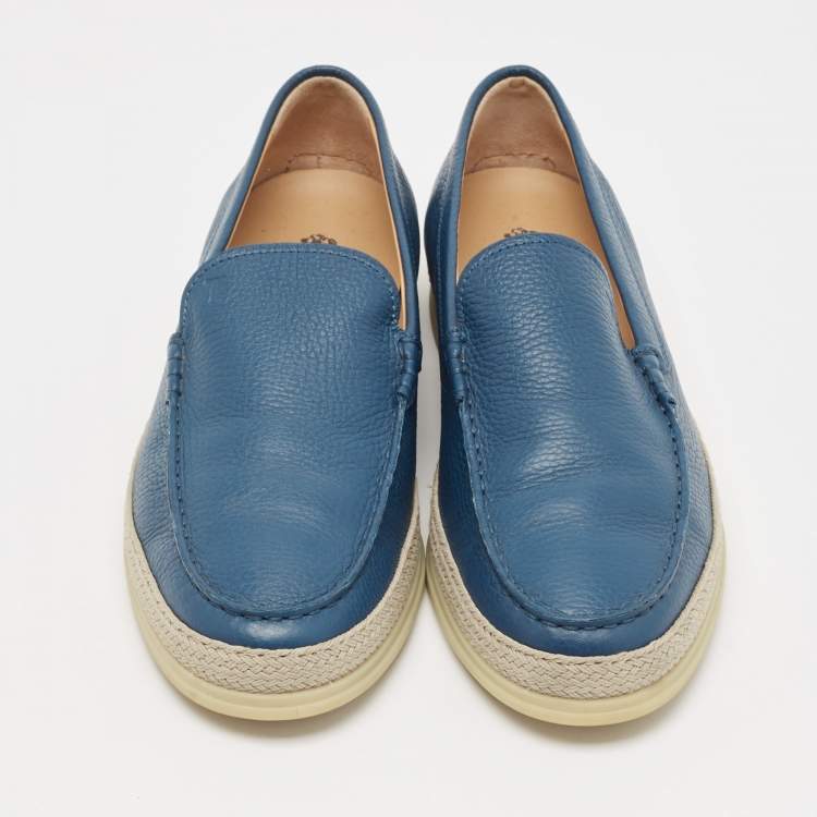 Pre Owned Tod's Blue Leather Slip On Loafers Size 42.5