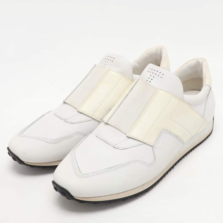 Pre Owned Tod's White Elastane and Leather Low Top Slip On Sneakers Size 40