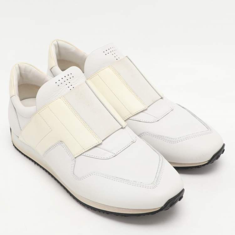 Pre Owned Tod's White Elastane and Leather Low Top Slip On Sneakers Size 40