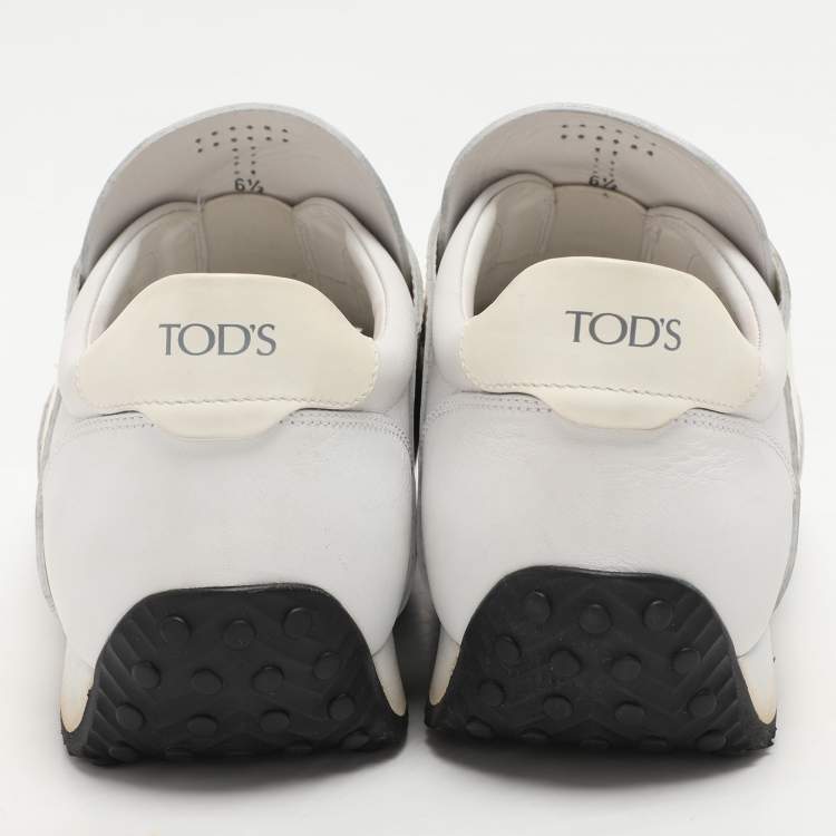Pre Owned Tod's White Elastane and Leather Low Top Slip On Sneakers Size 40