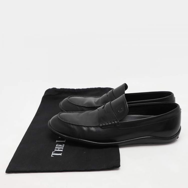Pre Owned Tod's Black Leather Driver Loafers Size 44.5