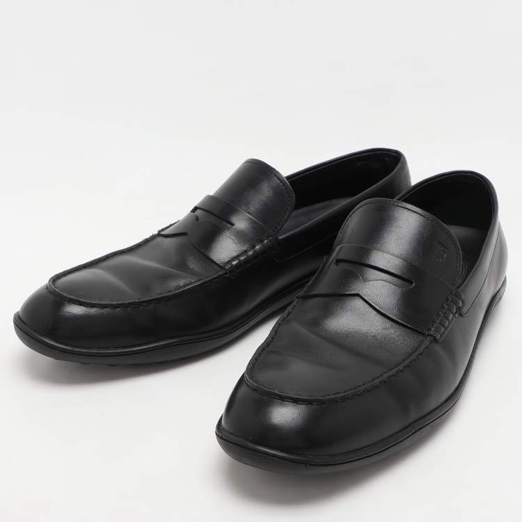 Pre Owned Tod's Black Leather Driver Loafers Size 44.5