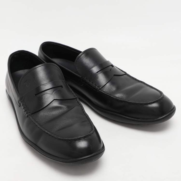 Pre Owned Tod's Black Leather Driver Loafers Size 44.5