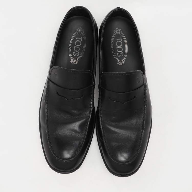Pre Owned Tod's Black Leather Driver Loafers Size 44.5