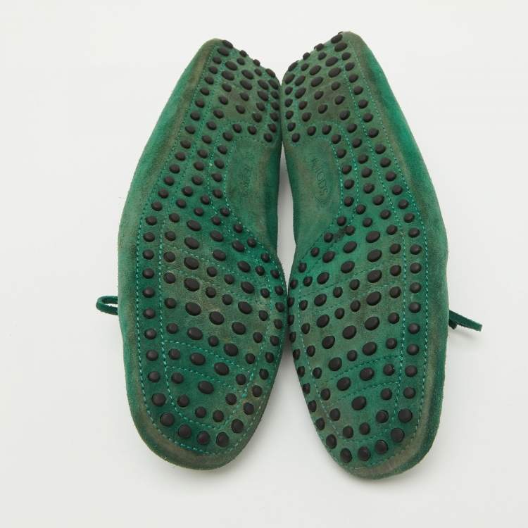 Pre Owned Tod's Green Suede Slip On Driver Loafers Size 44