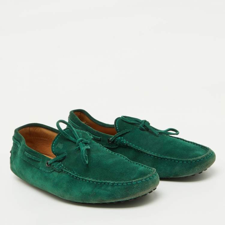 Pre Owned Tod's Green Suede Slip On Driver Loafers Size 44
