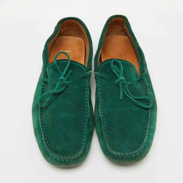 Pre Owned Tod's Green Suede Slip On Driver Loafers Size 44
