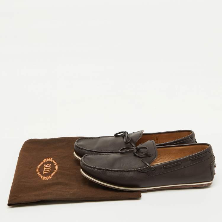 Pre Owned Tod's Dark Brown Leather Slip On Loafers Size 44