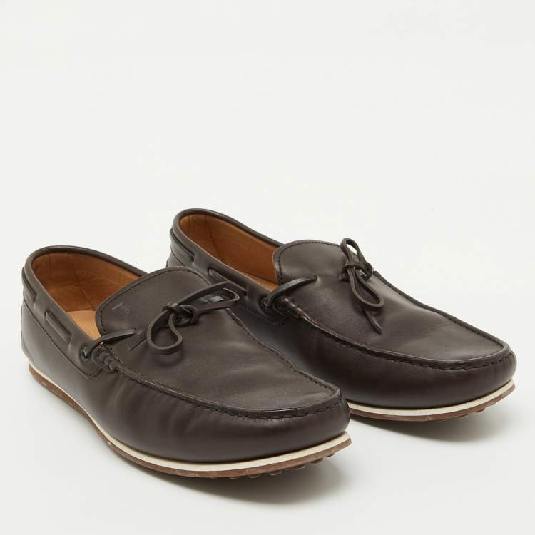 Pre Owned Tod's Dark Brown Leather Slip On Loafers Size 44