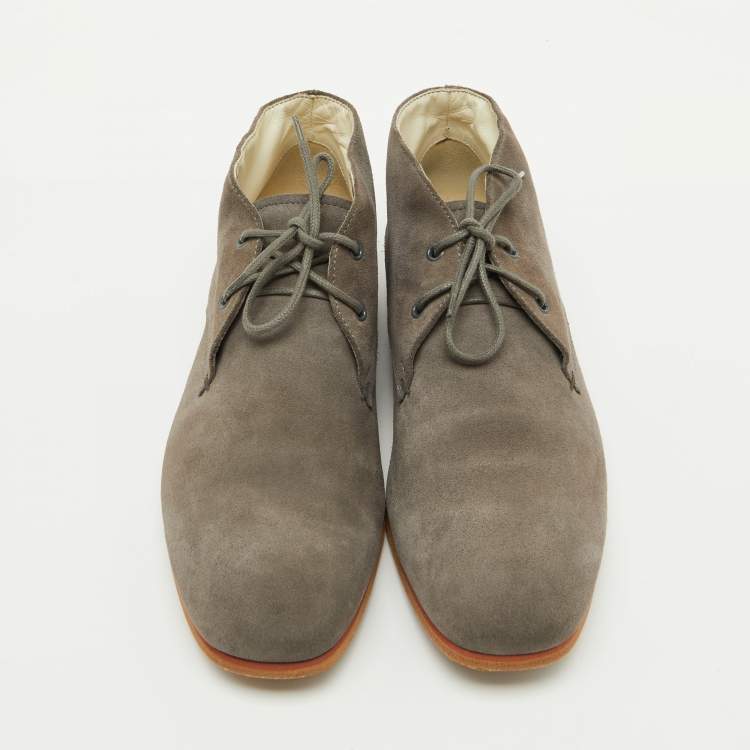 Pre Owned Tod's Grey Suede Lace Up Ankle Length Boots Size 44