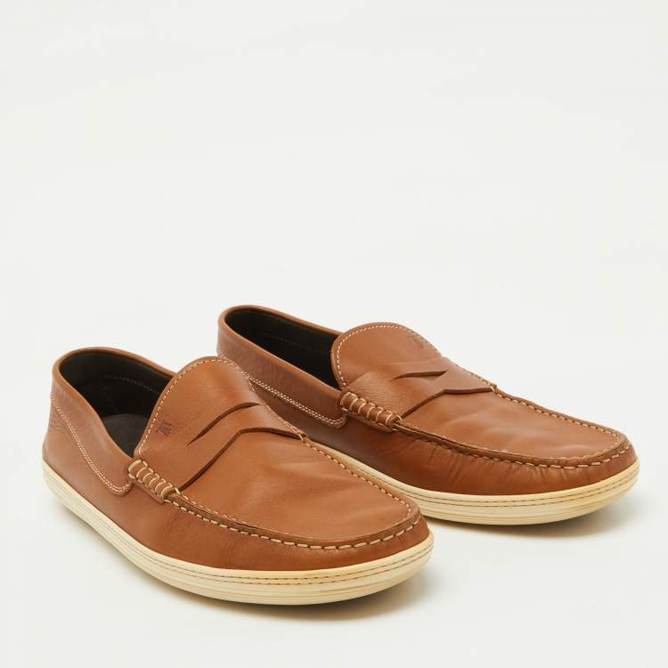 مملوكة مسبقًا Tod's Brown Leather Slip On Driver Loafers Size 44.5