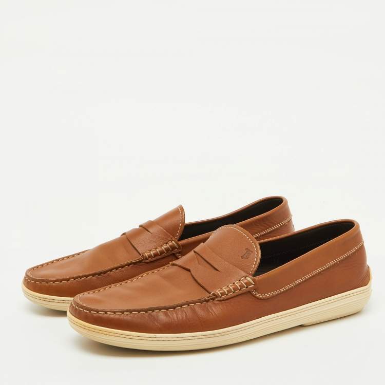 مملوكة مسبقًا Tod's Brown Leather Slip On Driver Loafers Size 44.5