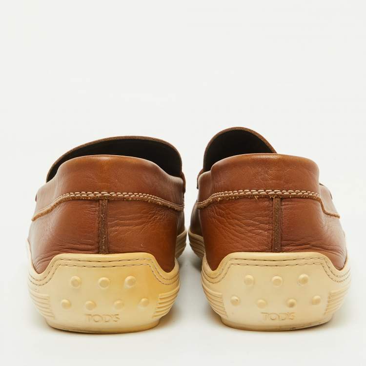 مملوكة مسبقًا Tod's Brown Leather Slip On Driver Loafers Size 44.5
