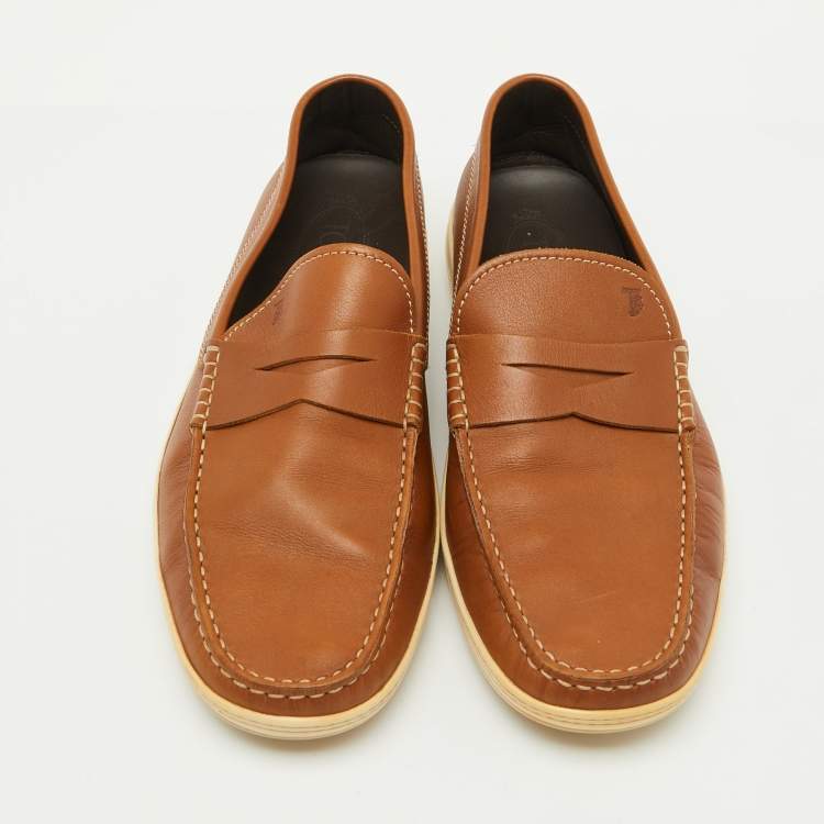 مملوكة مسبقًا Tod's Brown Leather Slip On Driver Loafers Size 44.5
