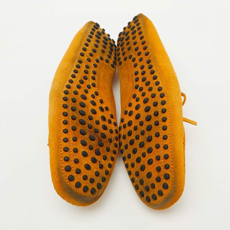 Pre Owned Tod's Mustard Yellow Suede Slip On Driver Loafers Size 43