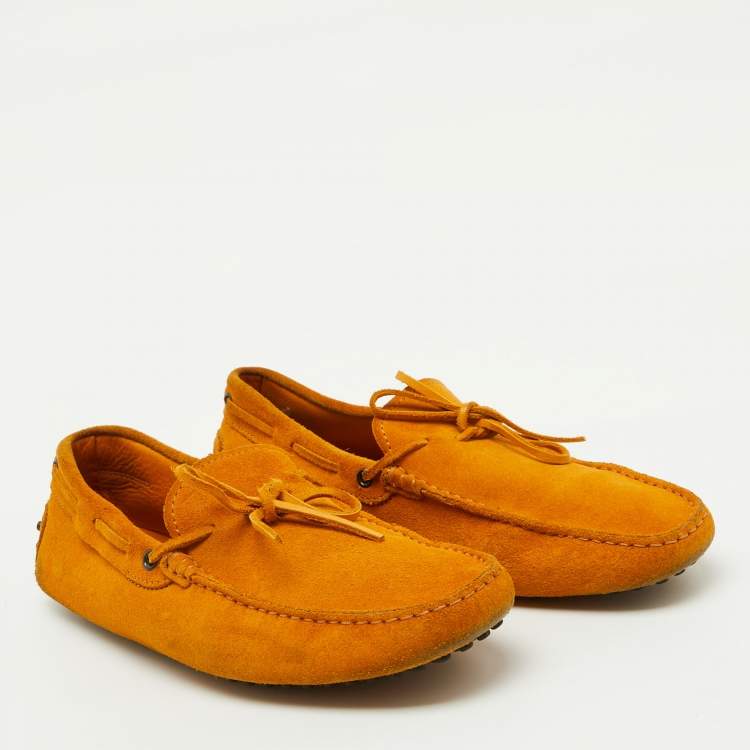 Pre Owned Tod's Mustard Yellow Suede Slip On Driver Loafers Size 43