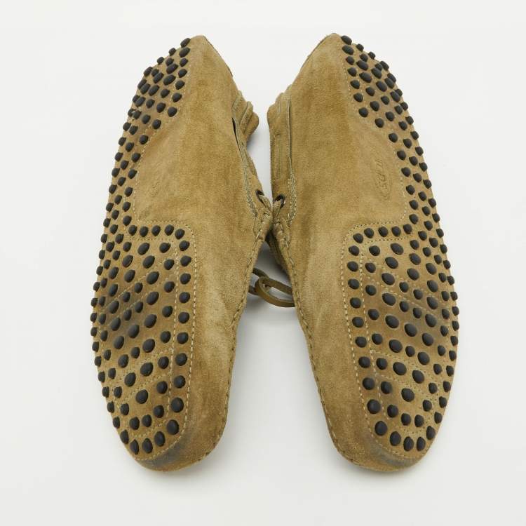Pre Owned Tod's Light Olive Green Suede Bow Slip On Driver Loafers Size 44