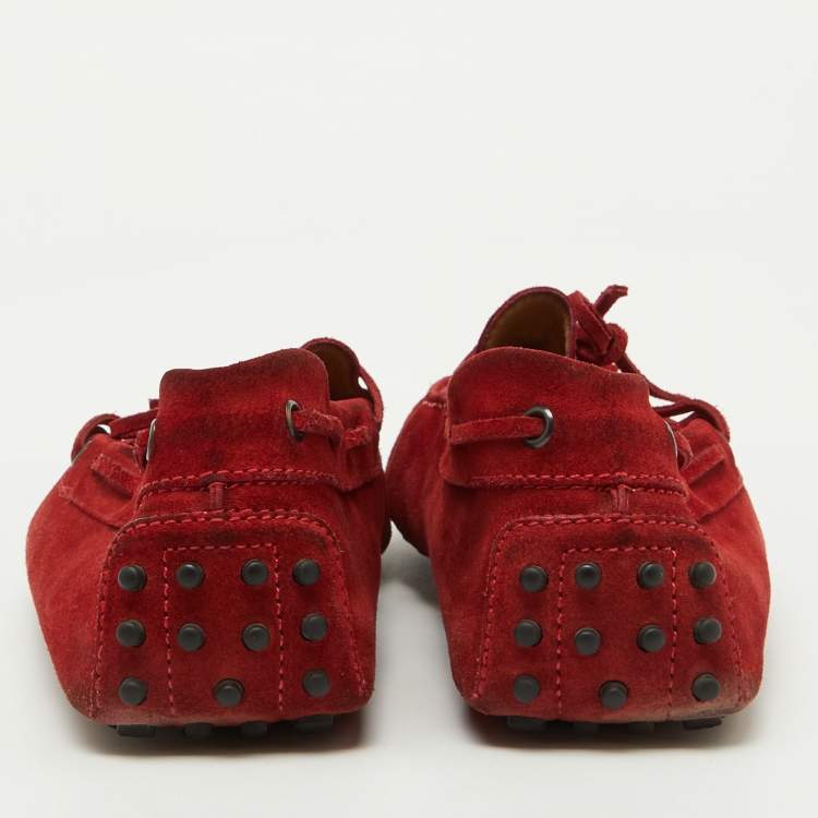 Pre Owned Tod's Red Suede Bow Slip On Loafers Size 44