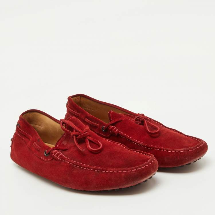 Pre Owned Tod's Red Suede Bow Slip On Loafers Size 44
