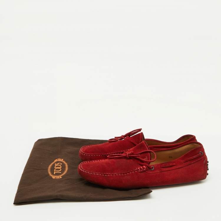 Pre Owned Tod's Red Suede Bow Slip On Loafers Size 44