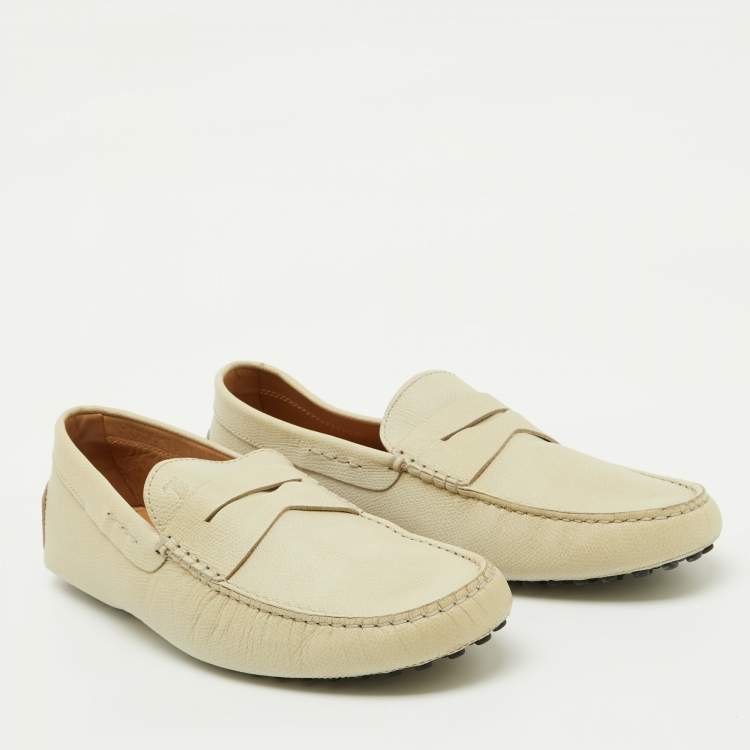 Pre Owned Tod's Off White Leather Slip On Loafers Size 44