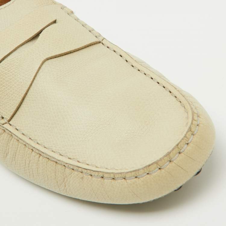 Pre Owned Tod's Off White Leather Slip On Loafers Size 44