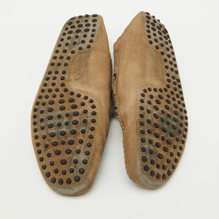 Pre Owned Tod's Brown Suede Bow Slip On Loafers Size 44.5