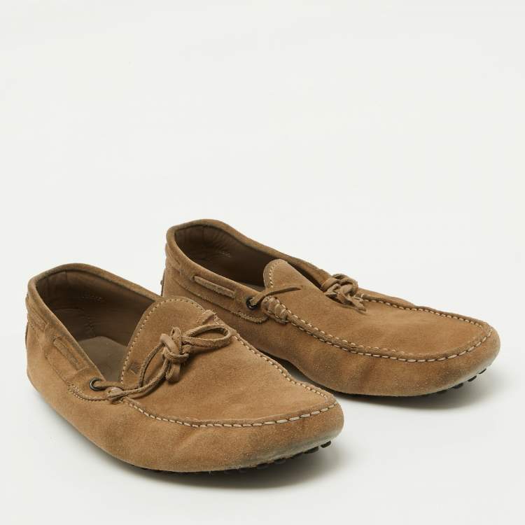 Pre Owned Tod's Brown Suede Bow Slip On Loafers Size 44.5