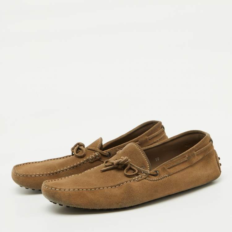 Pre Owned Tod's Brown Suede Bow Slip On Loafers Size 44.5
