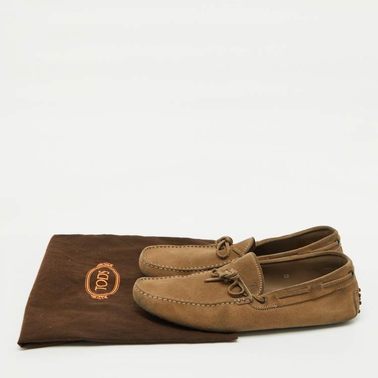Pre Owned Tod's Brown Suede Bow Slip On Loafers Size 44.5