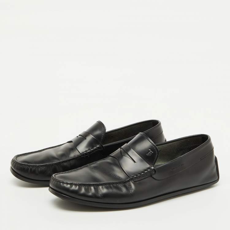 Pre Owned Tod's Black Leather Slip On Loafers Size 44