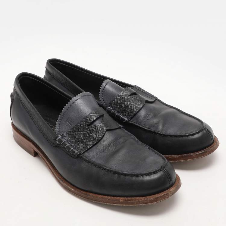 Pre Owned Tod's Dark Blue Leather Slip On Loafers Size 41