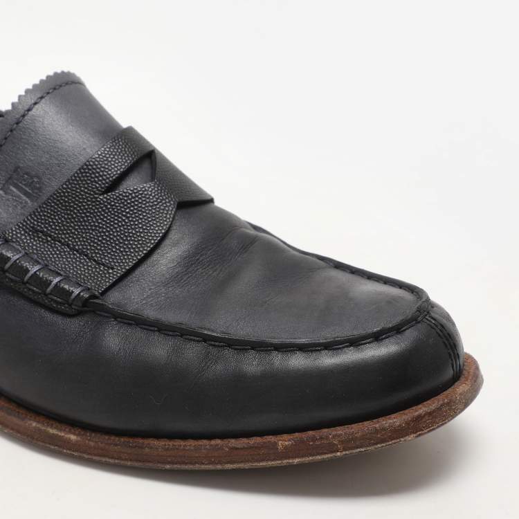 Pre Owned Tod's Dark Blue Leather Slip On Loafers Size 41
