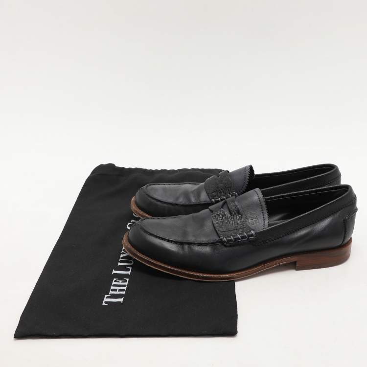 Pre Owned Tod's Dark Blue Leather Slip On Loafers Size 41