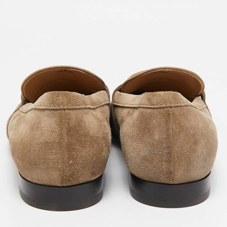 Pre Owned Tod's Beige Suede Double T Slip On Loafers Size 44.5