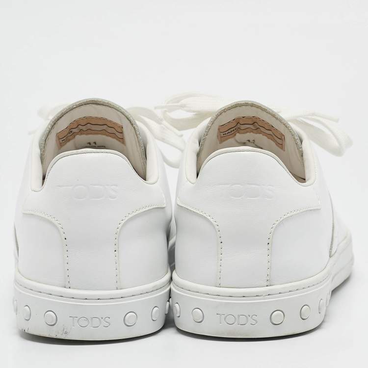 Pre Owned Tod's White Leather Low Top Lace Up Sneakers Size 45.5